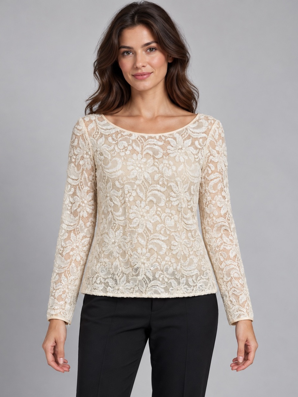 Ungaro Parallèle Ivory Lace Long Sleeve Top Size 6 Made in Italy